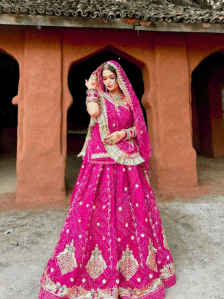 Bandhani Poshak in Rani Pink Colour