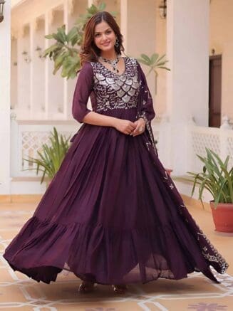 Wine Anarkali Gown for women