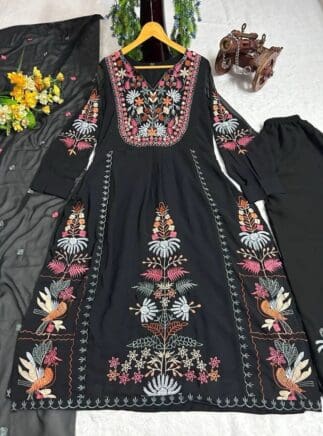 Black Kurta Palazzo Dupatta Set for Women