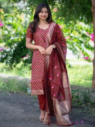 Mehroon Colour Silk Suit for Women