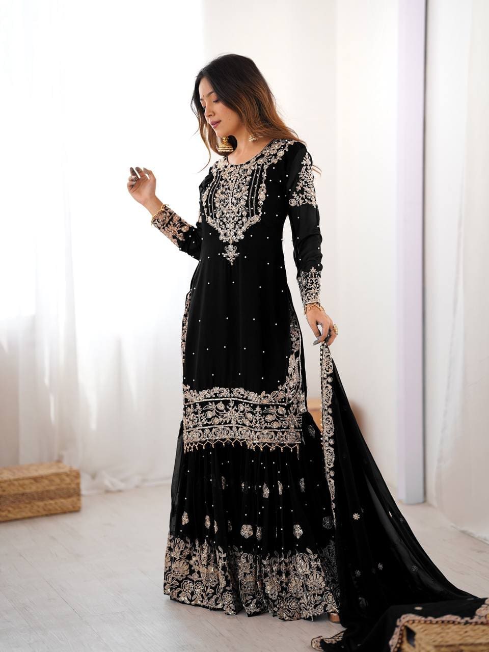 Black sharara set for womens