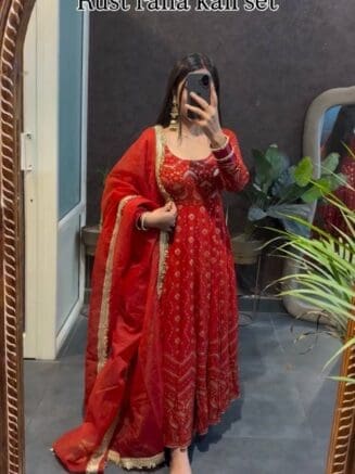 Buy Red Faux Georgette  Palazzo with Gown Set in India