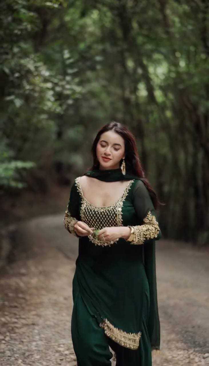 Buy Dark Green Embroidered Sharara Set in with Dupatta RjPoshak