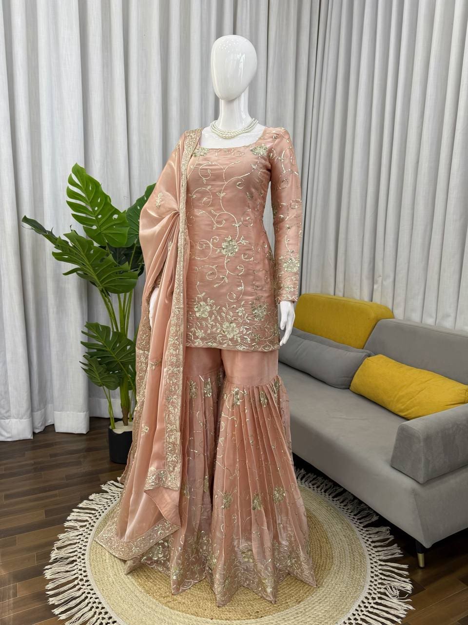 buy Light Pink Embroidered Sharara Set – rjposhak
