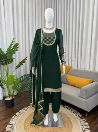 Buy Dark Green Embroidered Sharara Set in with Dupatta RjPoshak