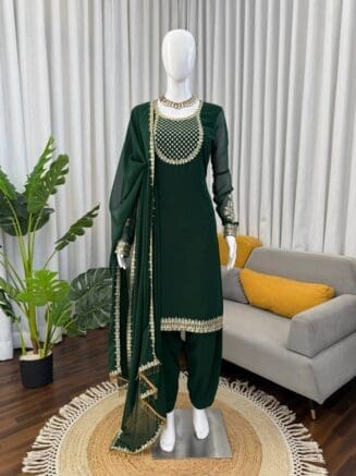 Buy Dark Green Embroidered Sharara Set in with Dupatta RjPoshak