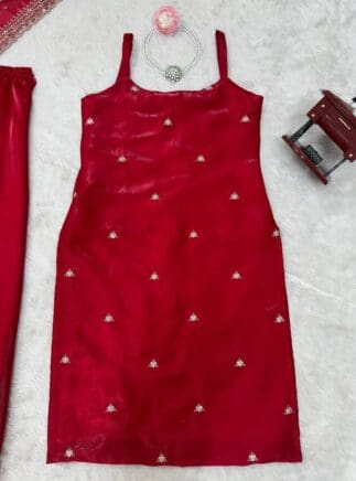 Red Designer Suit Set with Dupatta – Festive & Party Wear | RjPoshak