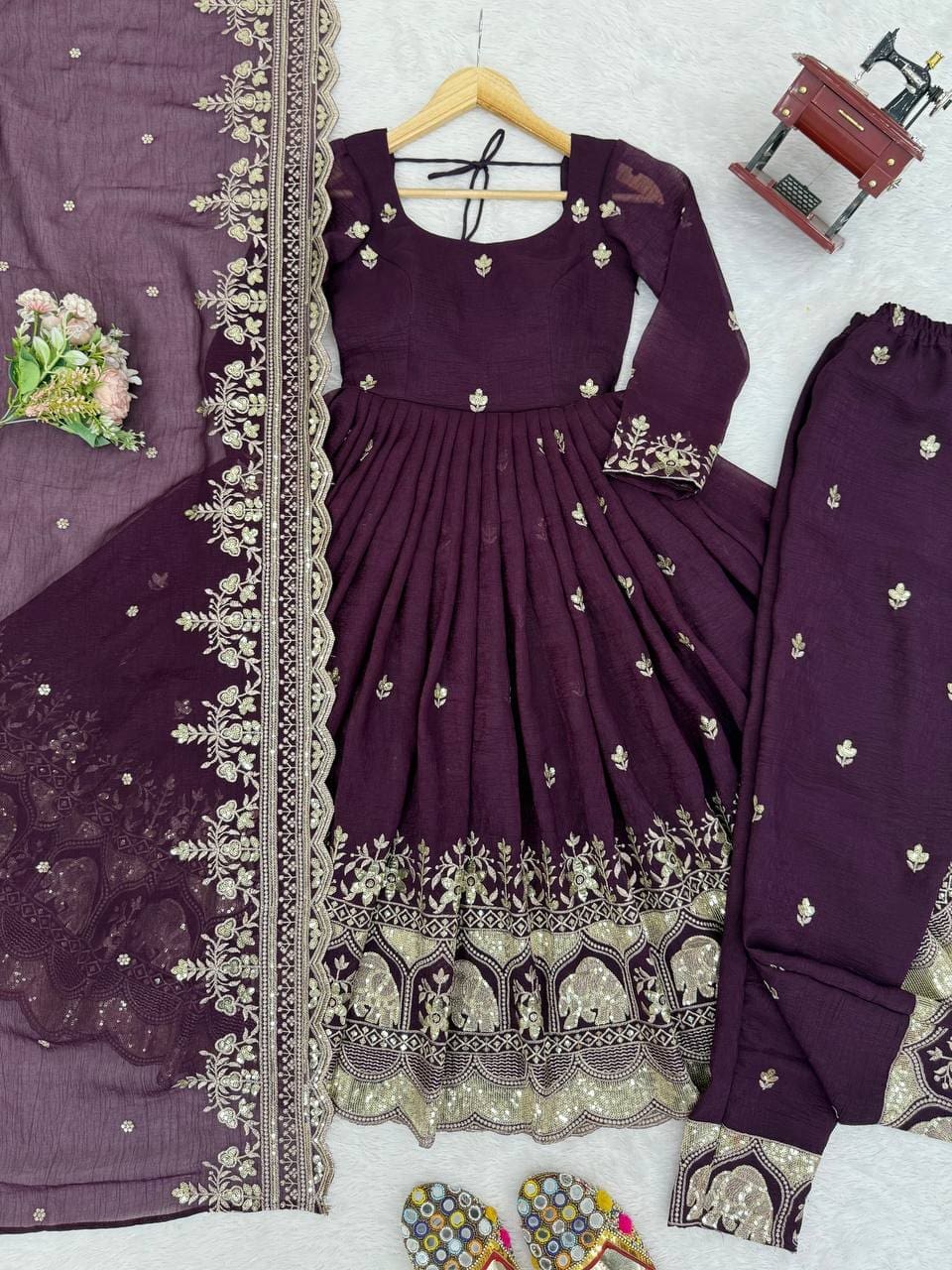 Festive Wear Anarkali Suit with Dupatta & Pant | RjPoshak