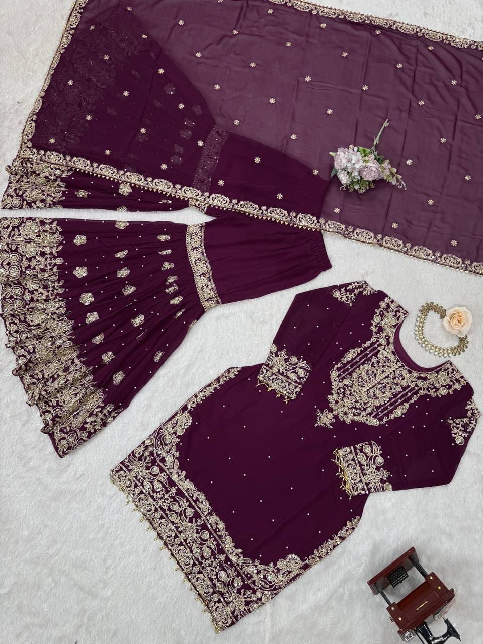 Designer Georgette Sharara Set with Embroidery & Dupatta RjPoshak