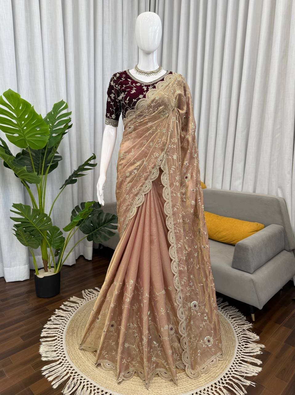 Peach Rose Gold Designer Saree by RjPoshak,