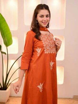 Orange Embroidered Kurta Pant Dupatta Set – RjPoshak