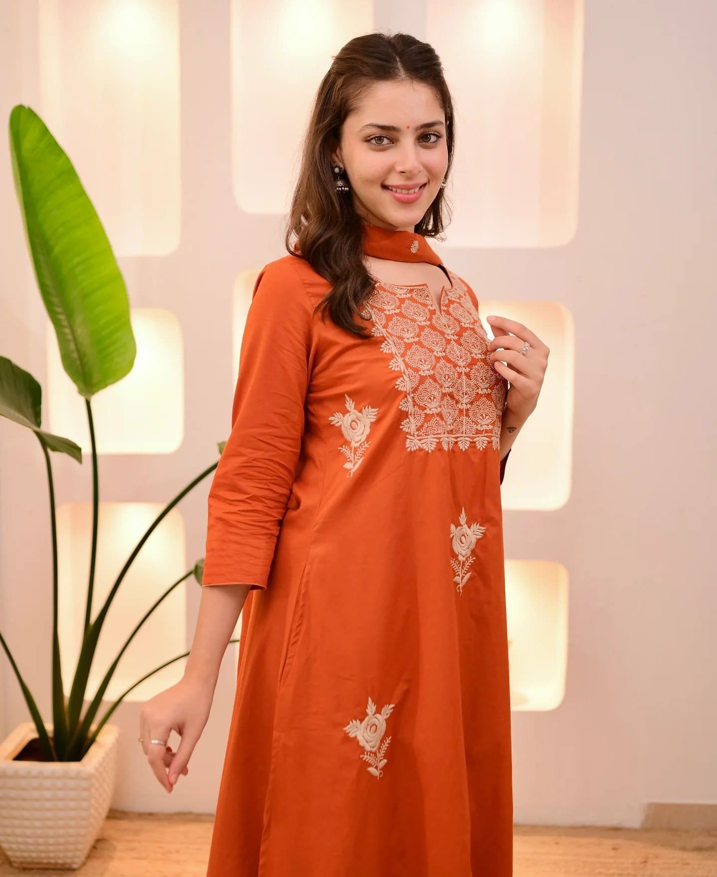 Orange Embroidered Kurta Pant Dupatta Set – RjPoshak