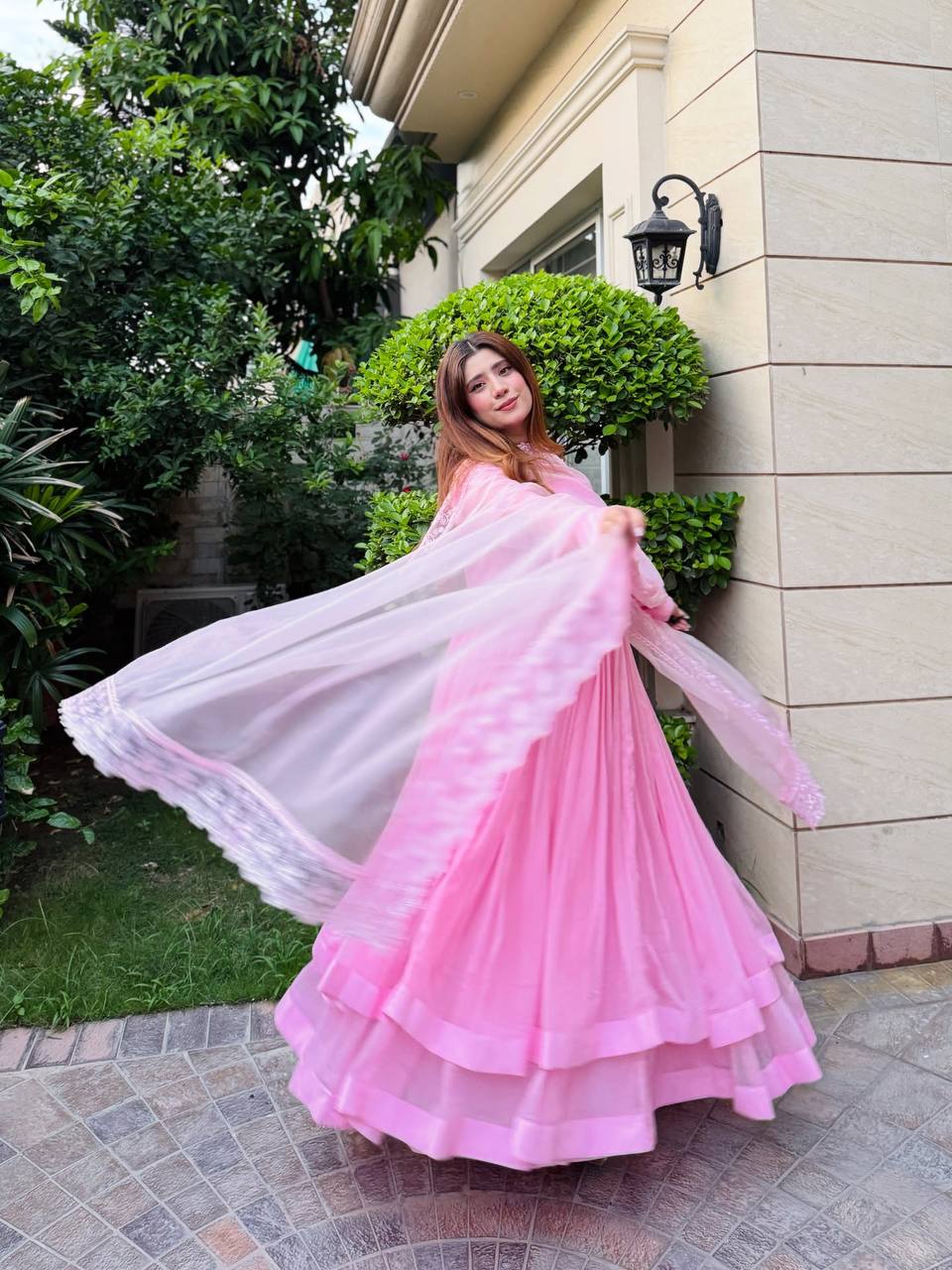 Pink Organza Silk 3 Piece Plazo Set for Women | RjPoshak