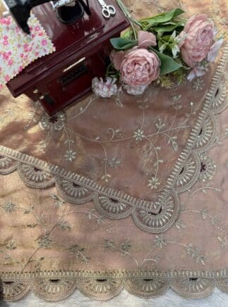 Peach Rose Gold Designer Saree by RjPoshak,